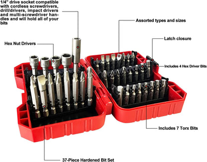 37 Piece Impact Screwdriver Bit Set Nut Driver Torx Phillips Tool Magnetic Drill