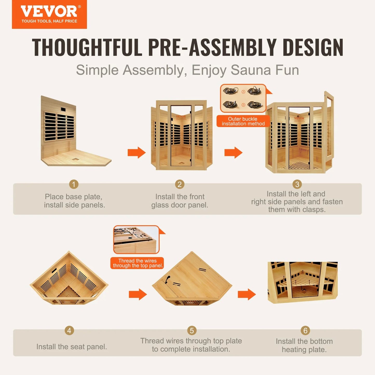 VEVOR Far Infrared Wooden Sauna Room Home Sauna Spa for 3 to 4 Person 2470W