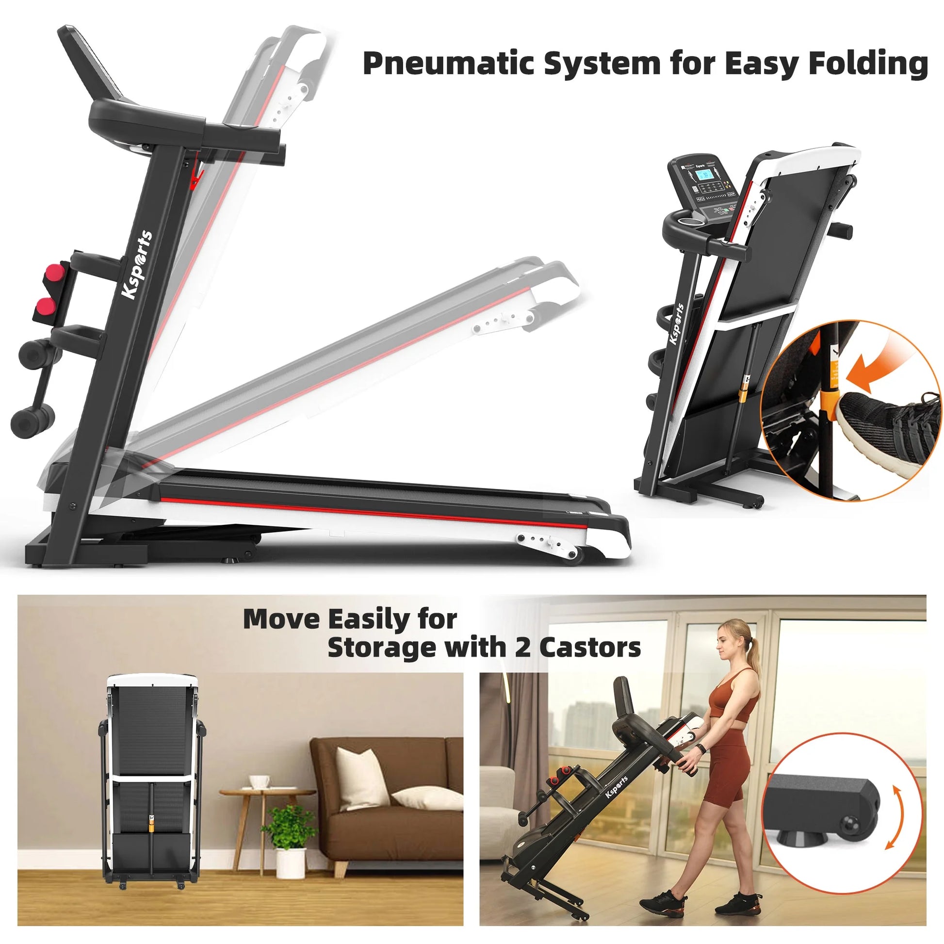 Electric Treadmill Bundle with Rack, Mat, and Dumb Bells, Black