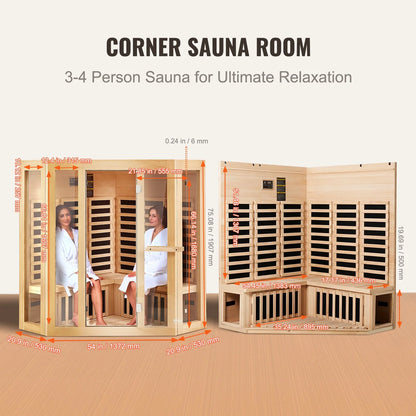 VEVOR Far Infrared Wooden Sauna Room Home Sauna Spa for 3 to 4 Person 2470W