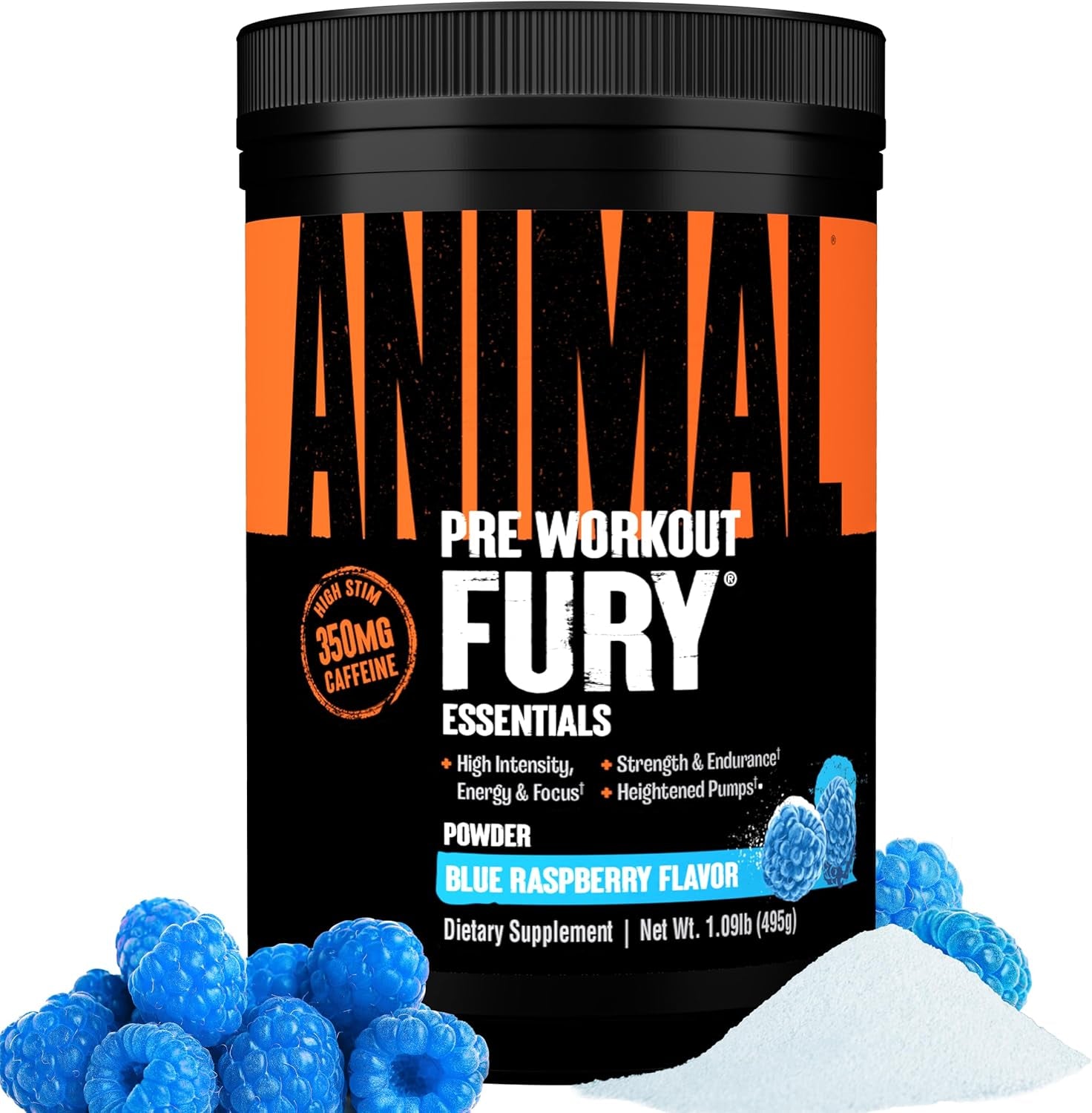 Fury Pre Workout Powder - Energy and Focus Supplement with 5G BCAA, 350Mg Caffeine Nitric Oxide Booster with Beta-Alanine, Preworkout for Men and Women, Blue Raspberry Flavor, 30 Servings