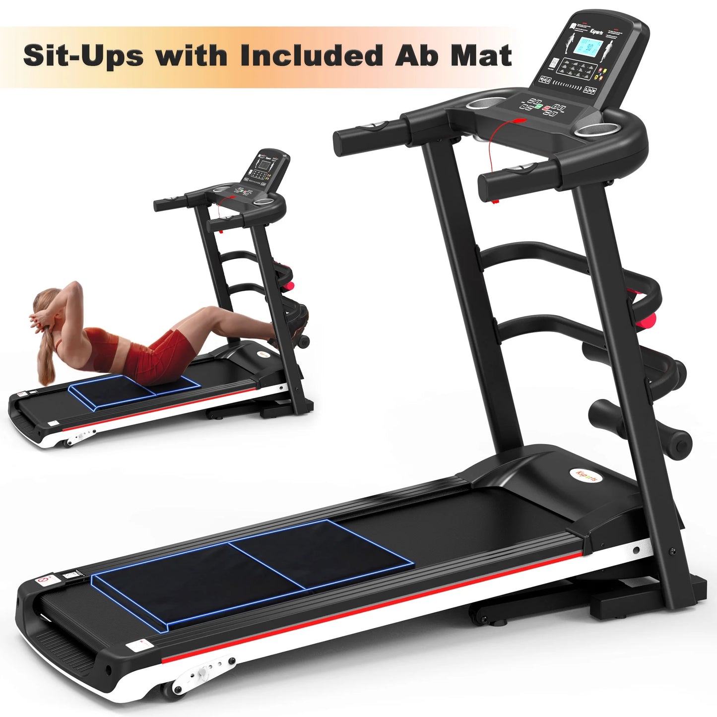 Electric Treadmill Bundle with Rack, Mat, and Dumb Bells, Black