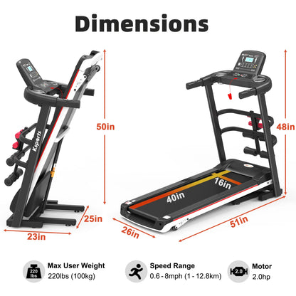 Electric Treadmill Bundle with Rack, Mat, and Dumb Bells, Black