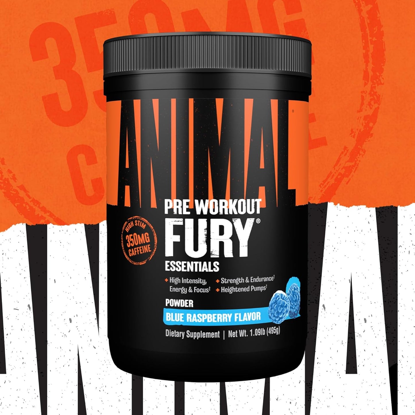 Fury Pre Workout Powder - Energy and Focus Supplement with 5G BCAA, 350Mg Caffeine Nitric Oxide Booster with Beta-Alanine, Preworkout for Men and Women, Blue Raspberry Flavor, 30 Servings